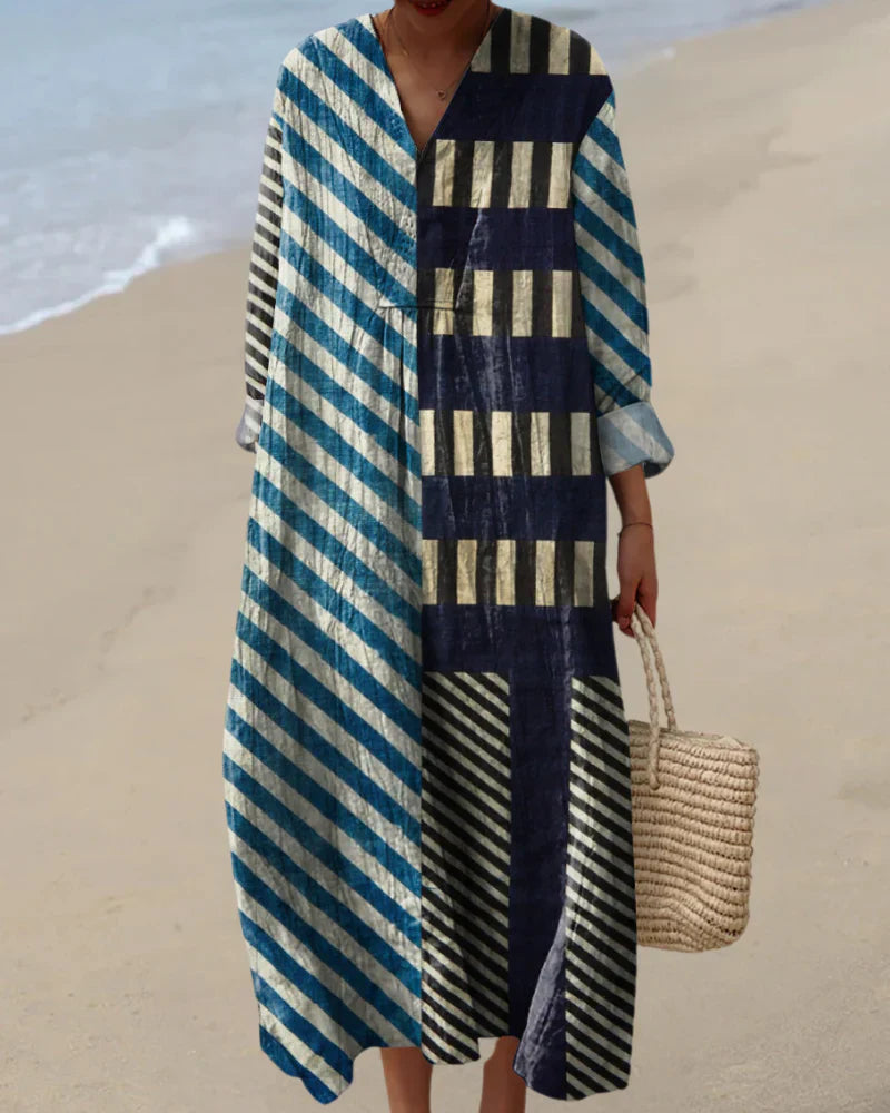 Lyra | Bold Stripe Patchwork Midi Dress