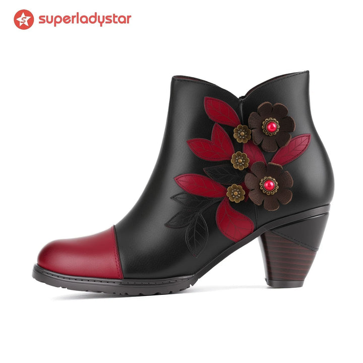 Retro Boho Floral Charm Ankle Boots