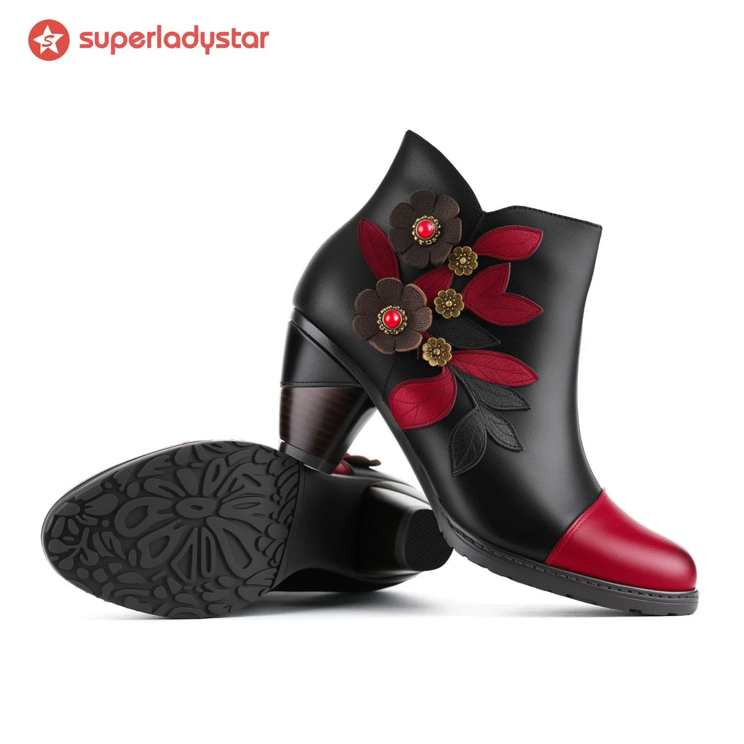 Retro Boho Floral Charm Ankle Boots