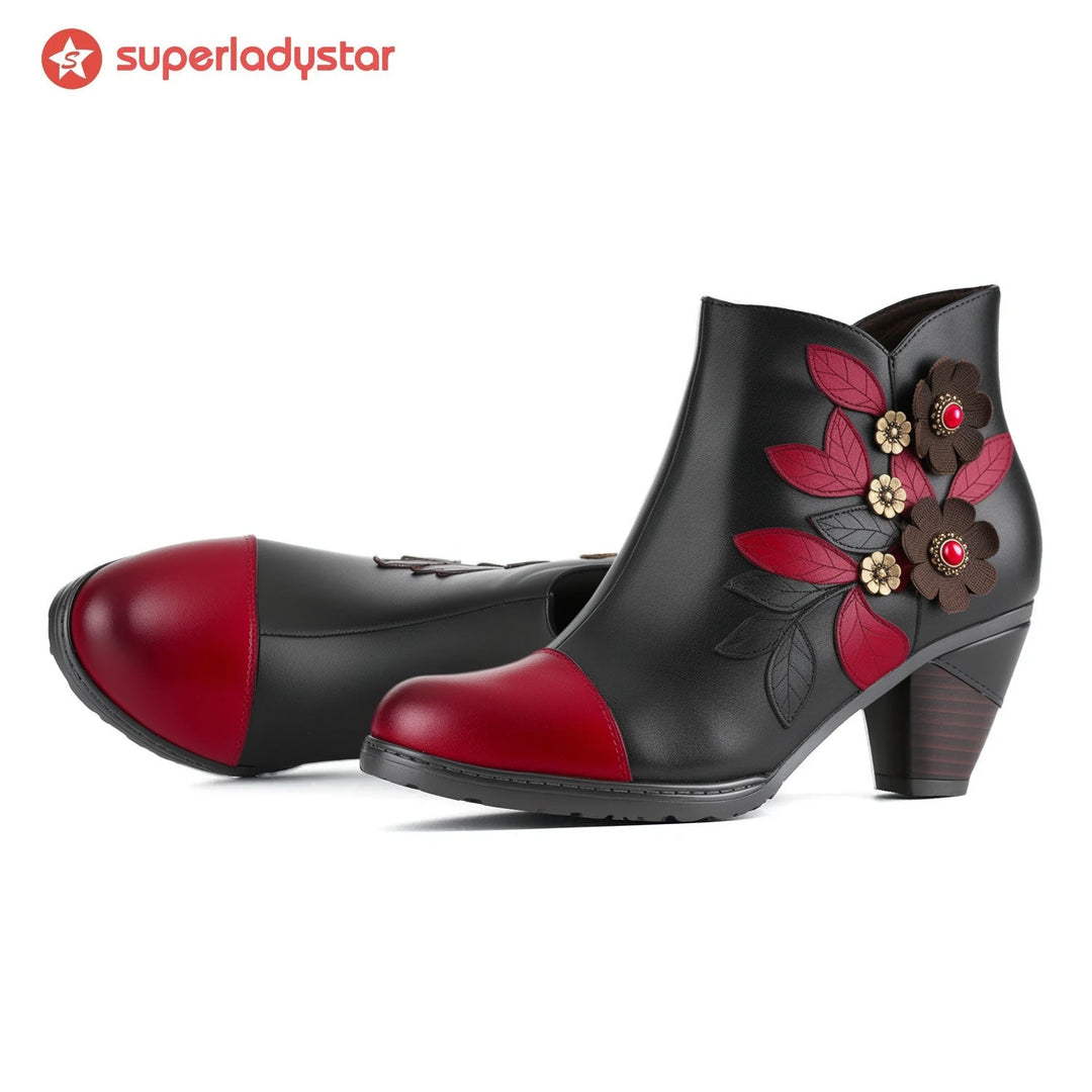 Retro Boho Floral Charm Ankle Boots