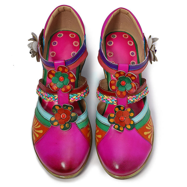 Women Bohemian Leather Printing Stitching Non-slip Breathable Sandals