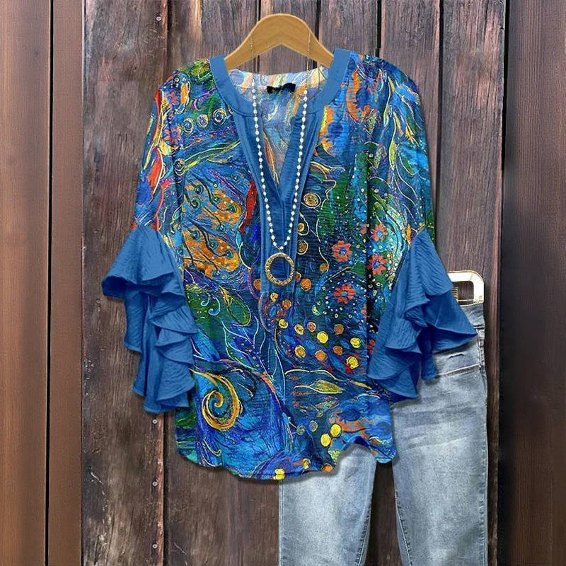 Electric garden™ | abstract ruffle blouse