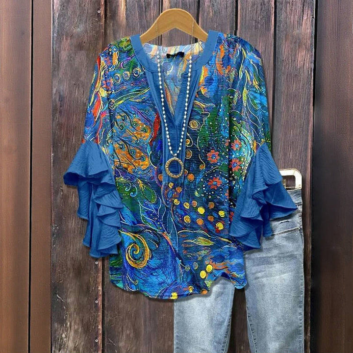 Electric garden™ | abstract ruffle blouse