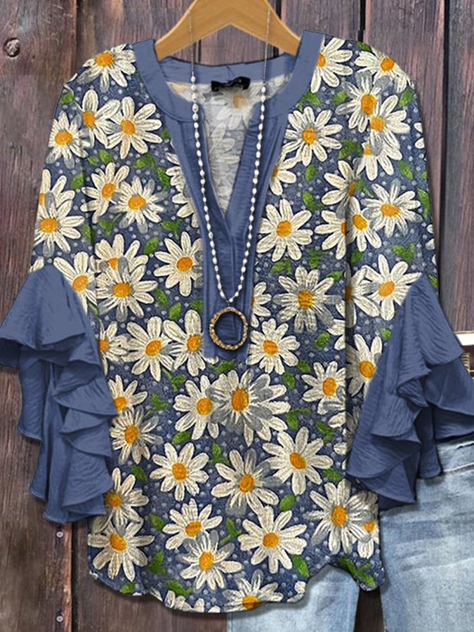 Daisy Blue™ | Floral ruffle blouse