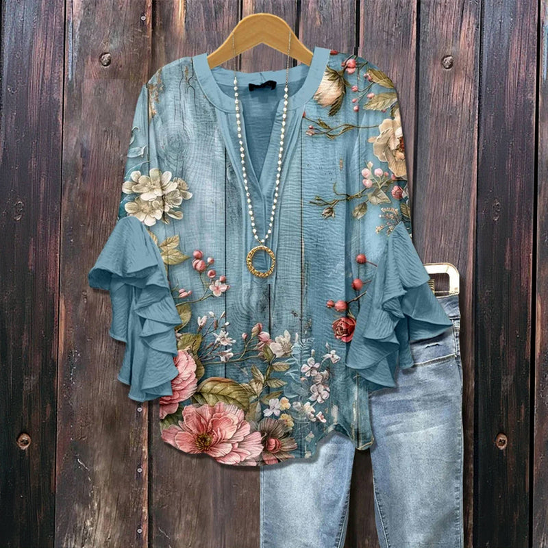 Celestine™ | Vintage Floral Ruffle Blouse