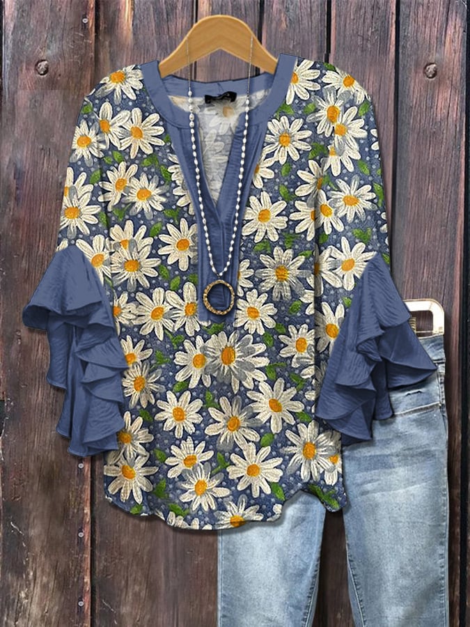 Daisy Blue™ | Floral ruffle blouse