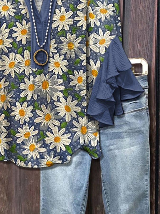 Daisy Blue™ | Floral ruffle blouse