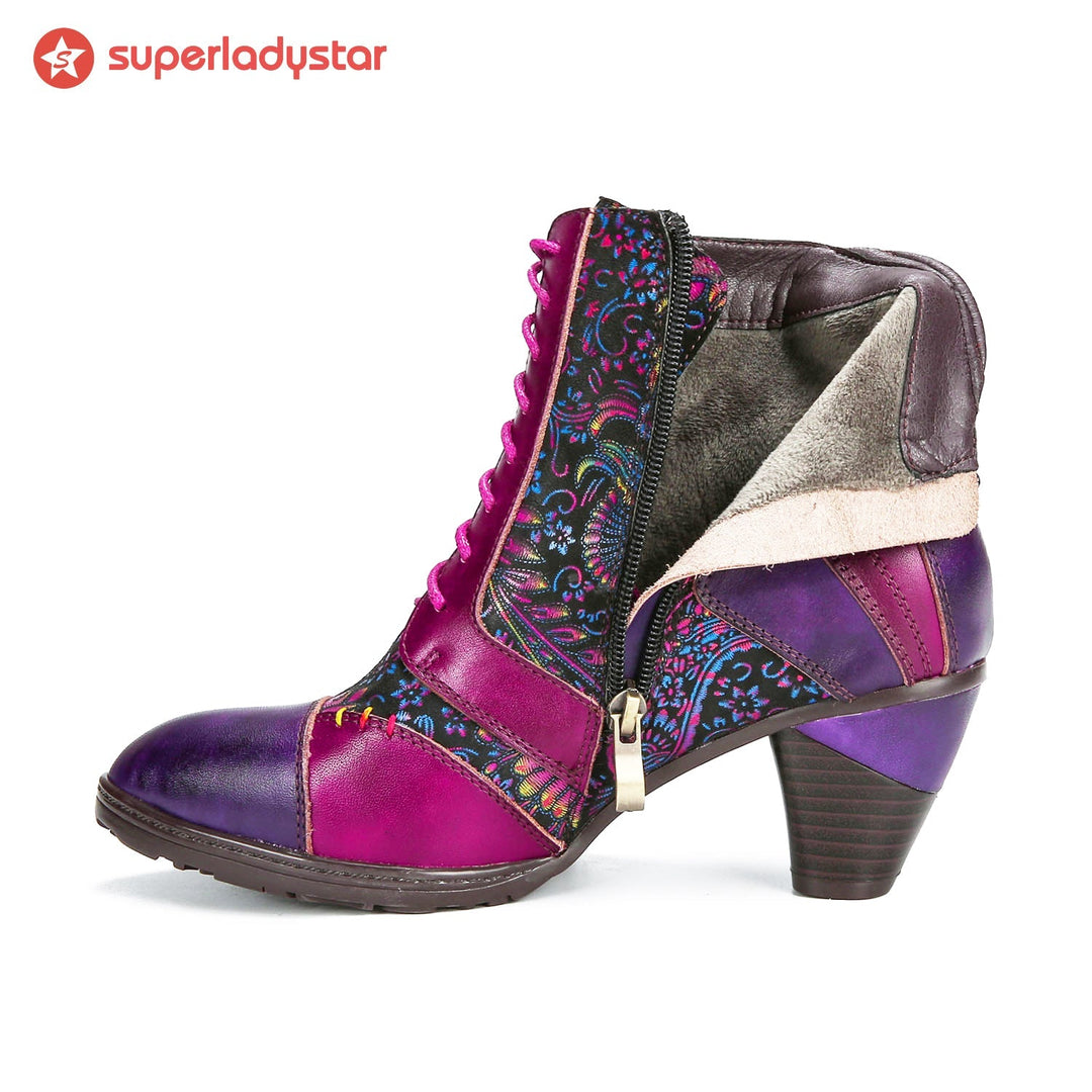 Retro Handmade Leather Patchwork Ankle Boots