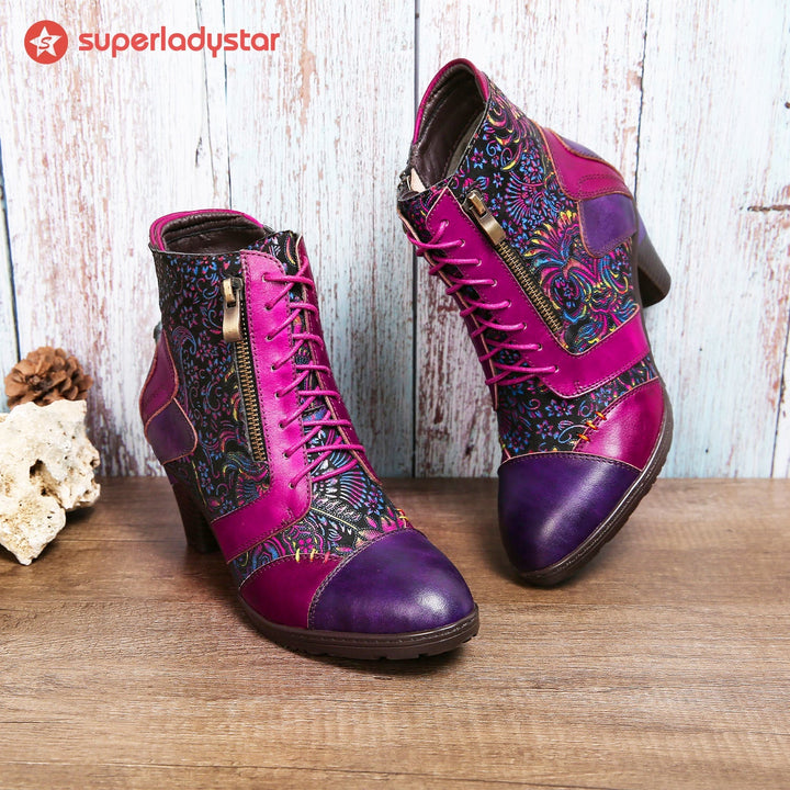 Retro Handmade Leather Patchwork Ankle Boots