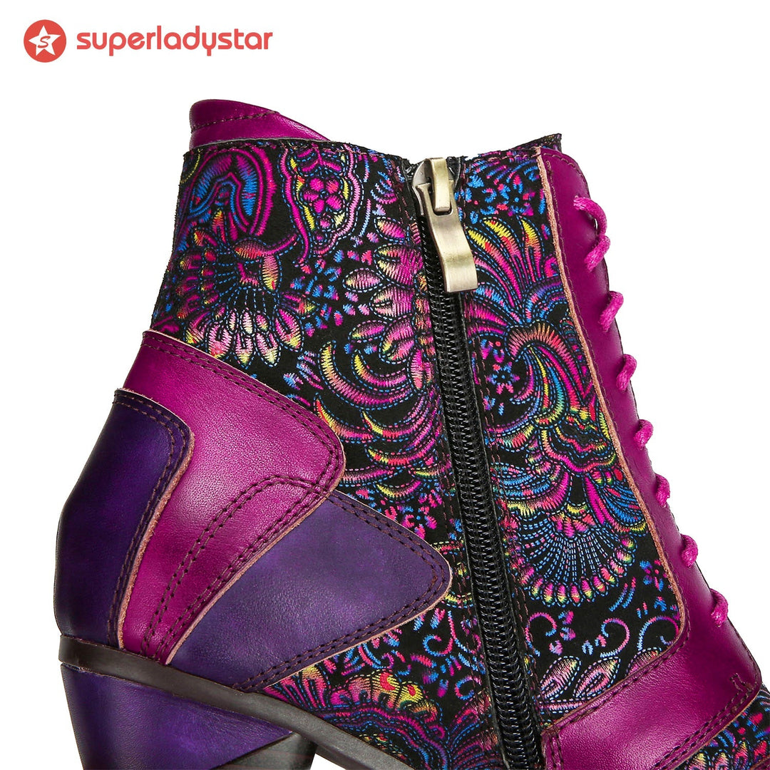 Retro Handmade Leather Patchwork Ankle Boots