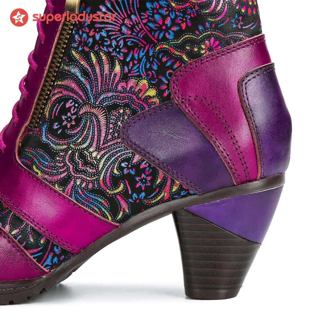 Retro Handmade Leather Patchwork Ankle Boots