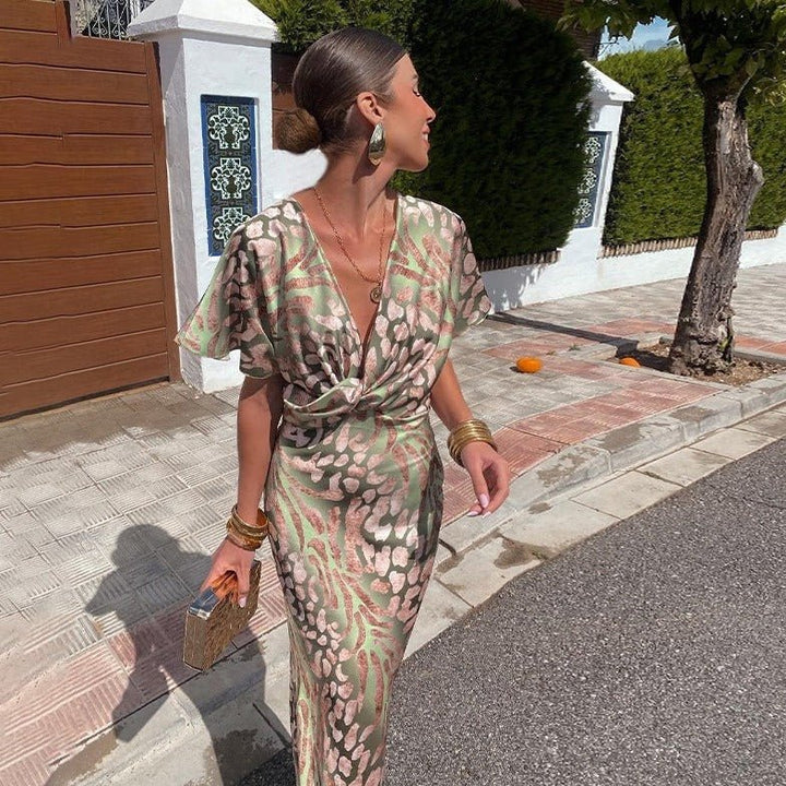 Isa™ | Elegant Silk V-Neck Dress