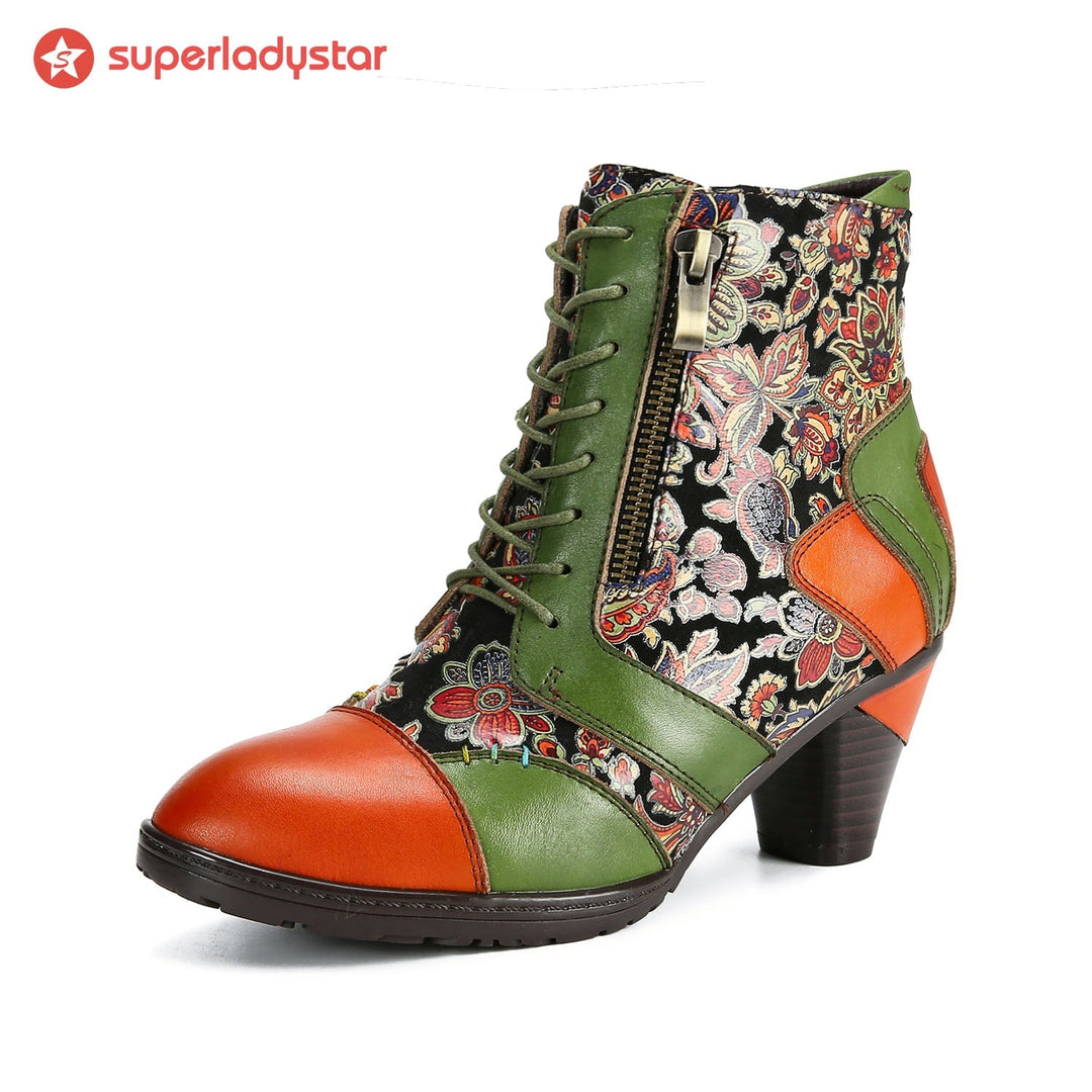Retro Handmade Leather Patchwork Ankle Boots