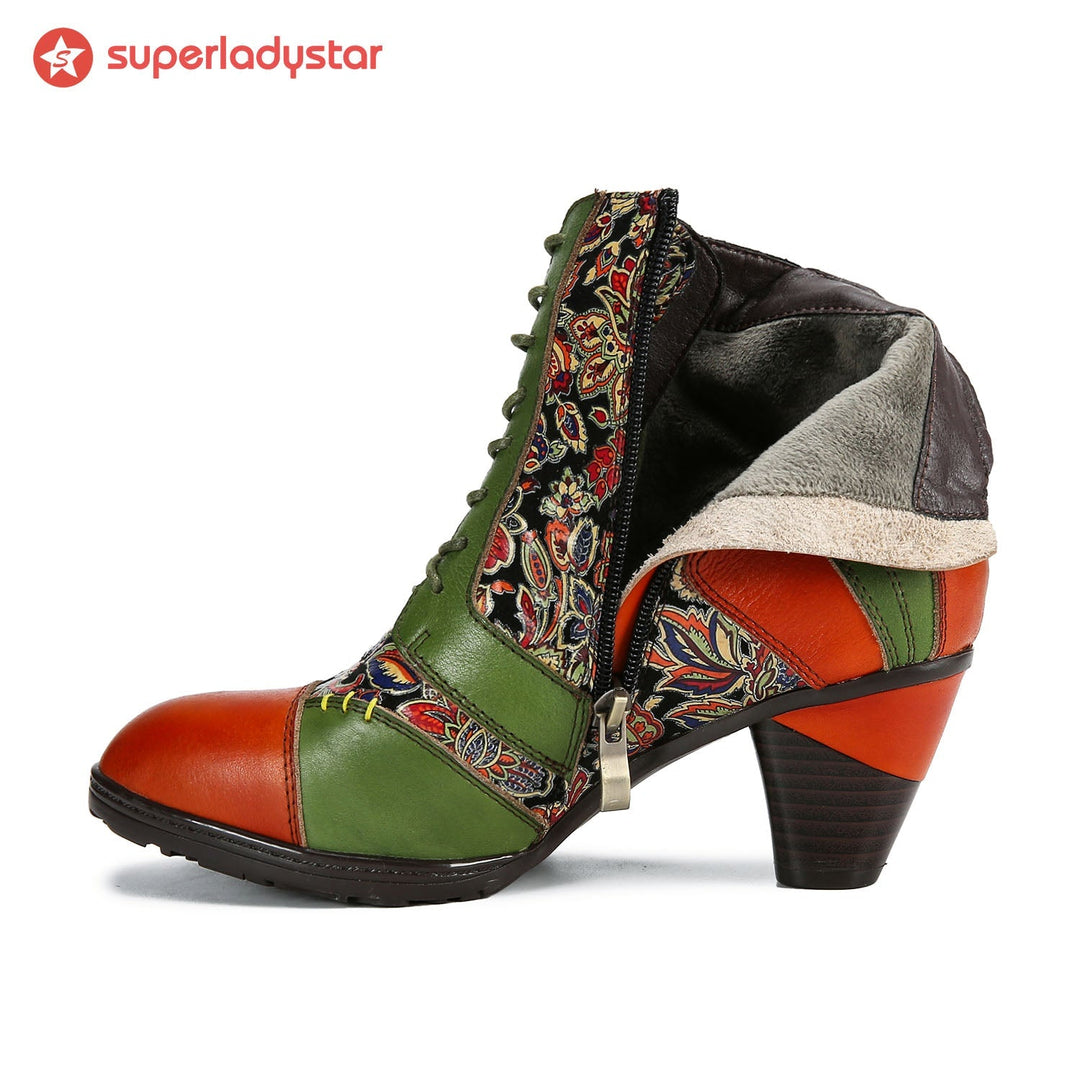 Retro Handmade Leather Patchwork Ankle Boots