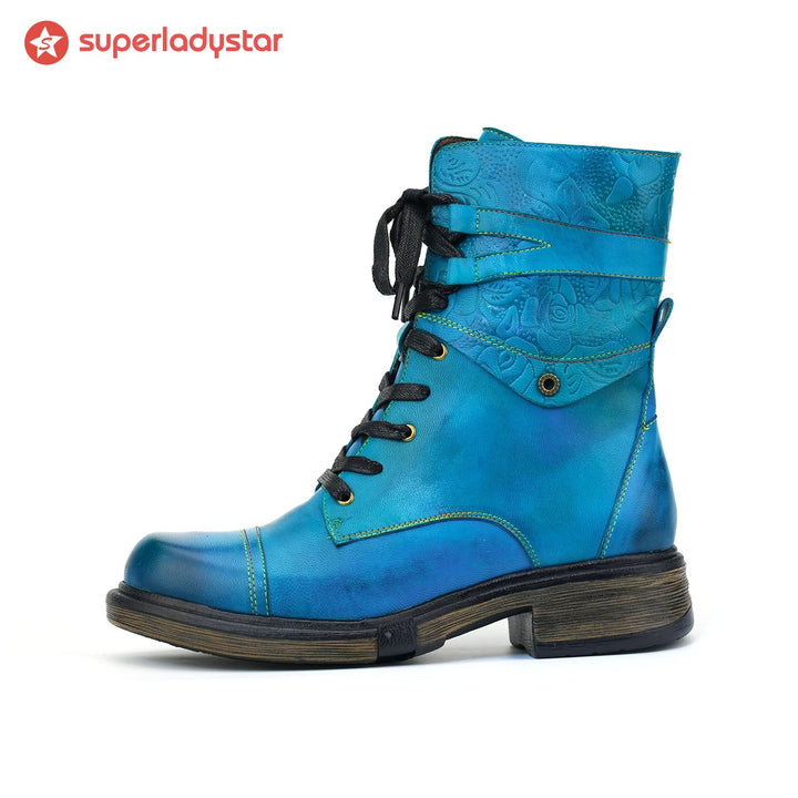 Comfortable Genuine Leather Laces Zipper Ankle Boots