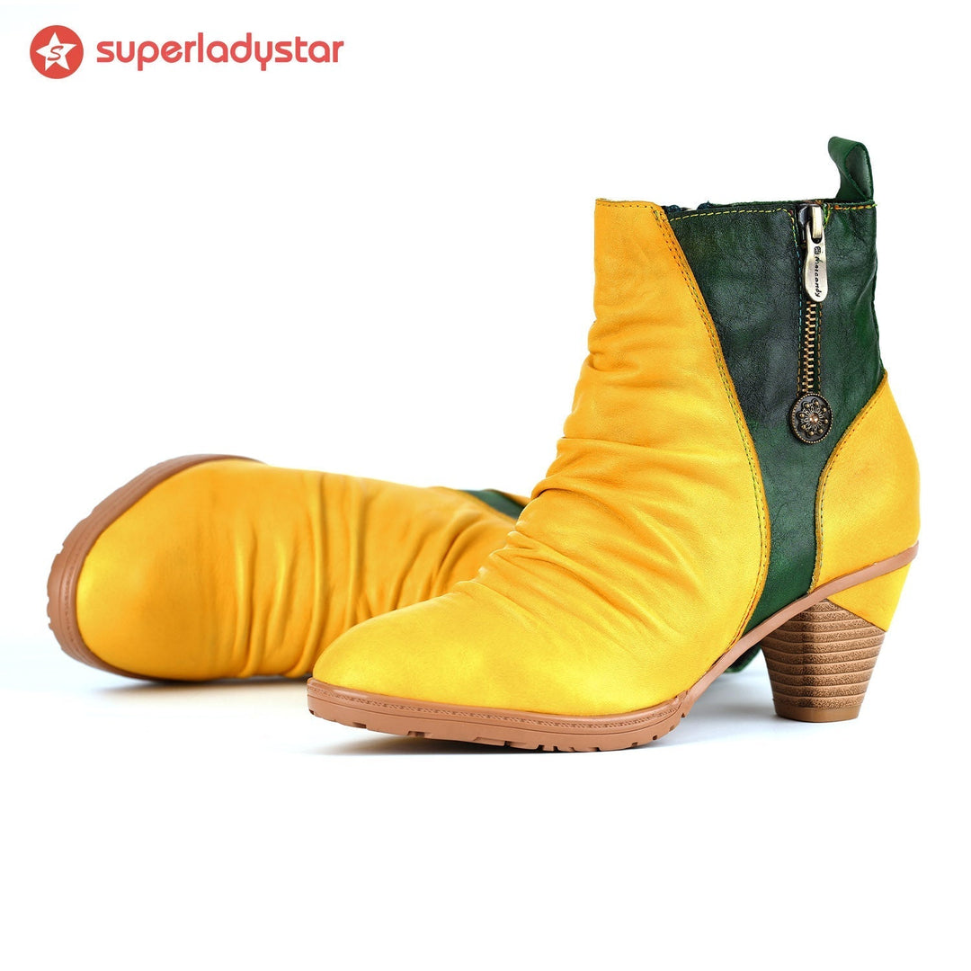 Elegant Two-Tone Genuine Leather Ankle Boots