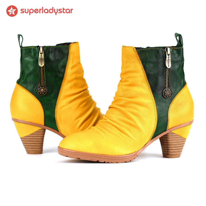 Elegant Two-Tone Genuine Leather Ankle Boots